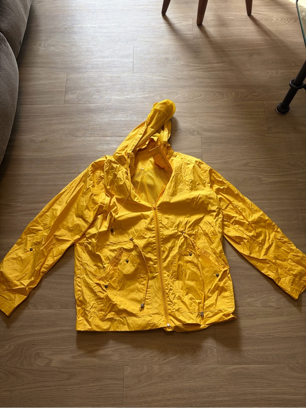Yellow Hooded Rain Jacket